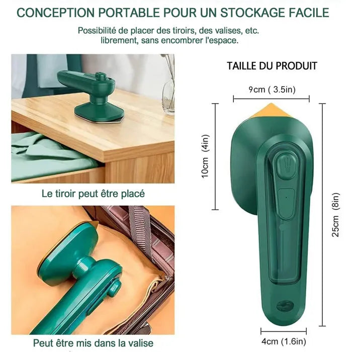 Fer à vapeur portable 2-en-1 – Repassage et défroissage instantané