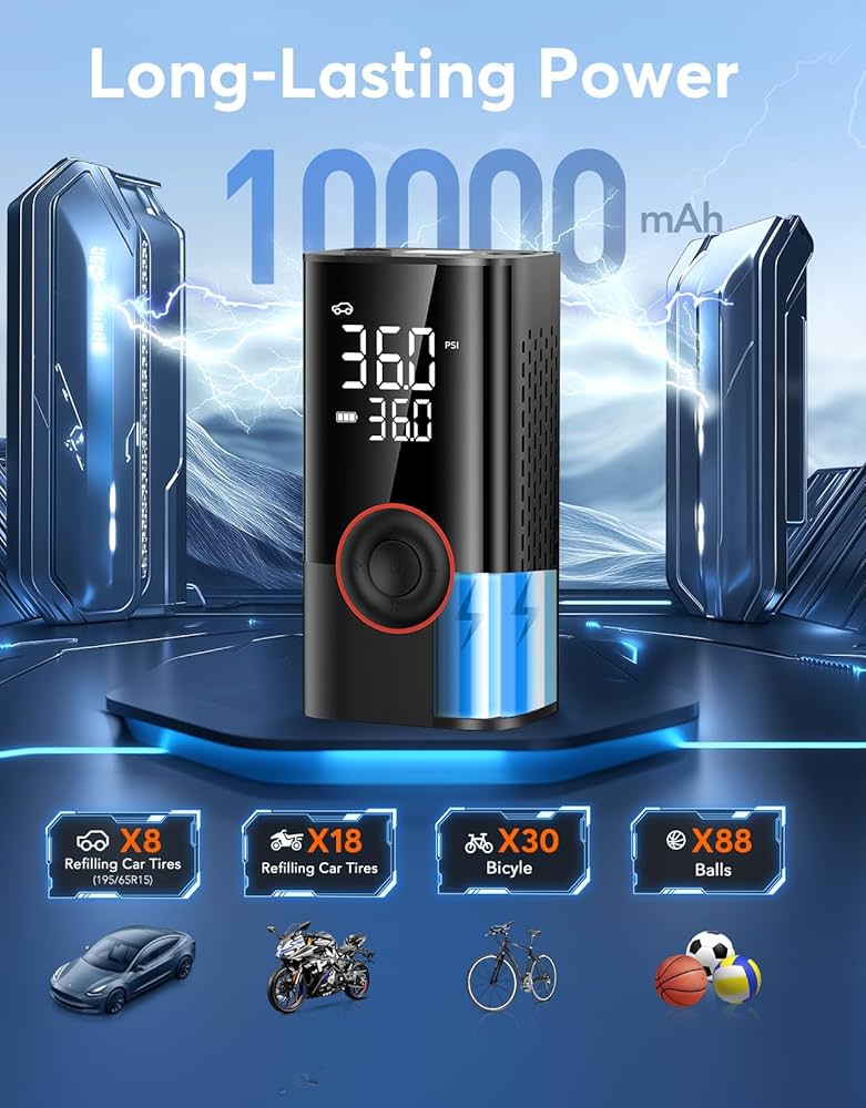 🔋 Compresseur Tout-en-Un avec Power Bank et Lampe d’Urgence